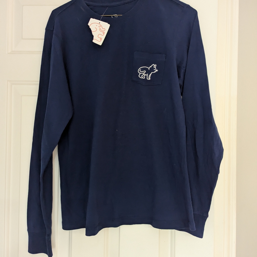 Navy Long Sleeve Shirt with Pocket Design